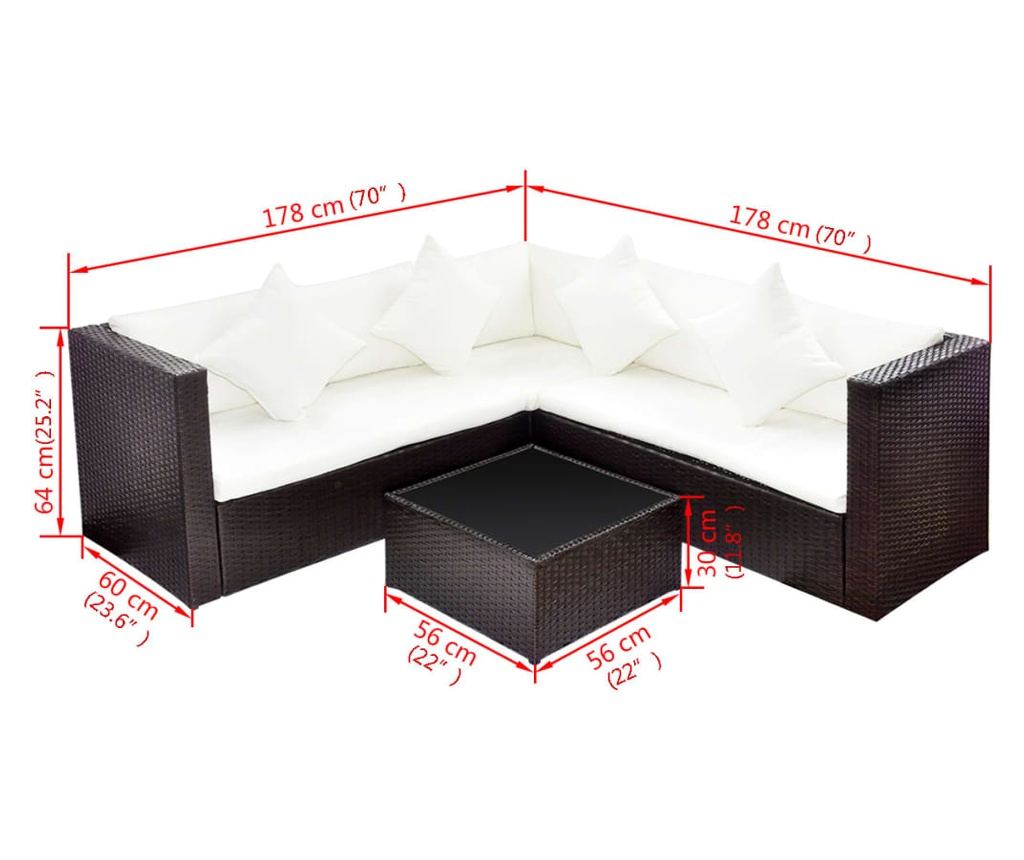Set vrtnega pohištva s blazinami, 4 kosi, rjava, poliratan - 4