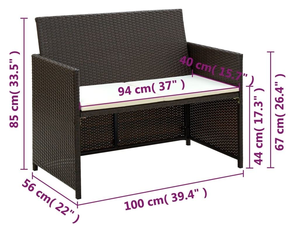 Set vrtnega pohištva s blazinami, 4 kosi, rjava, poliratan - 10