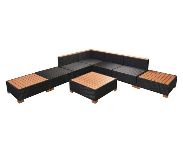 Vrtni namještaj s jastucima, 8 dijelova, crna boja, poliratan