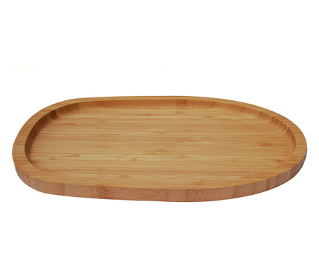 Platou Pufo din lemn de bambus pentru servire alimente, aperitive, dulciuri, pizza, 30.5 cm, maro