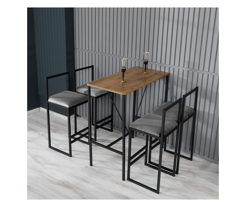 Set masa de bar si taburete (5 piese), Nordic - Fume - 2