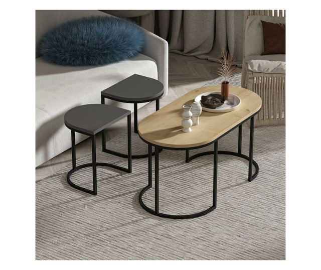 Scaun (3 Bucăți), Dena - Antracit, Stejar