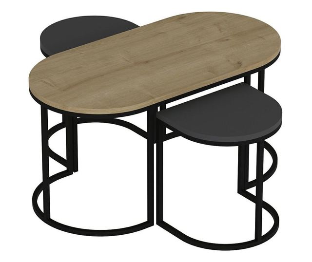 Scaun (3 Bucăți), Dena - Antracit, Stejar