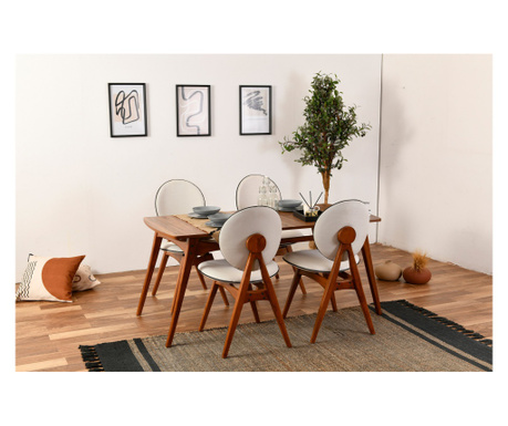 Set stolova i stolica (5 komada), Orah Krema, Touch Wooden - Cream
