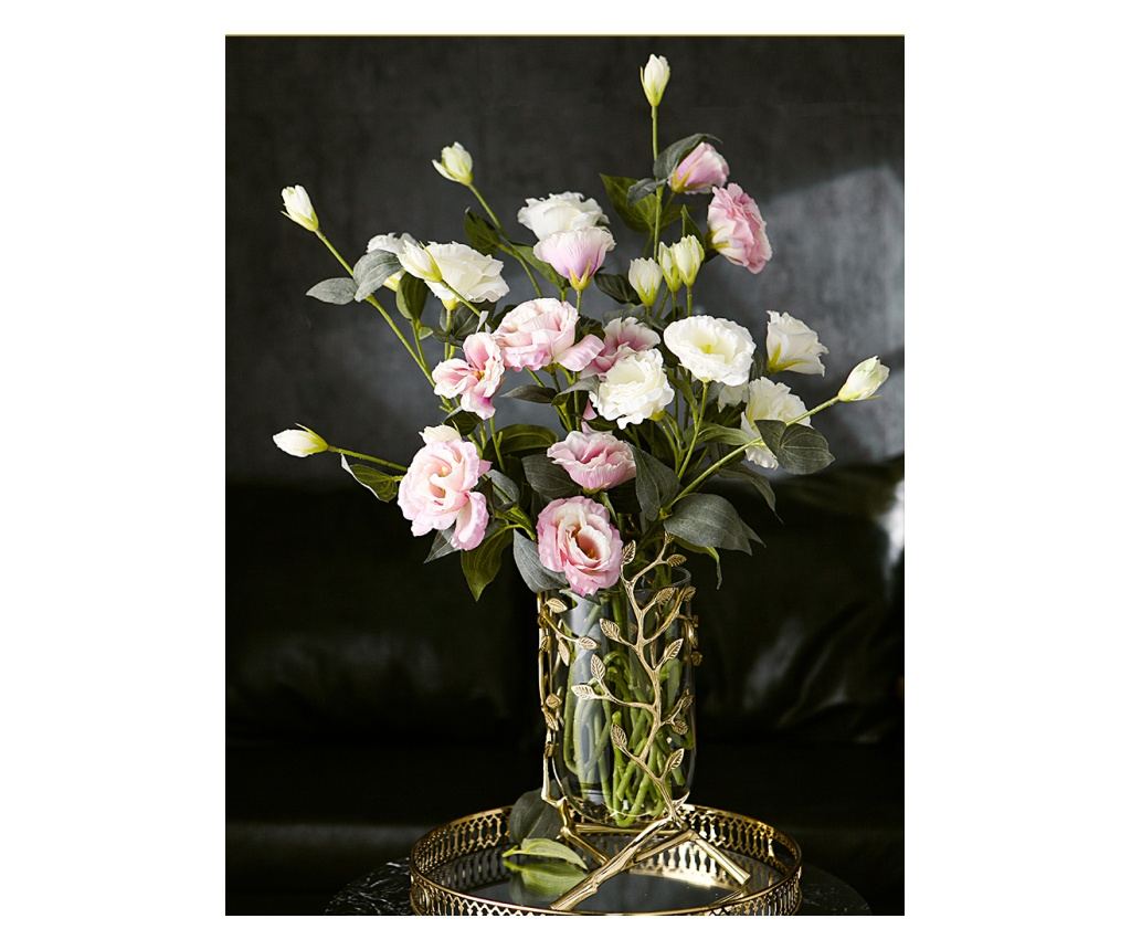 Vaza decorativa pentru flori din sticla, suport metalic auriu motiv floral, 20x20x24cm, Orient - 3