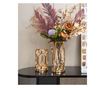 Vaza decorativa pentru flori din sticla chihlimbar, suport metalic auriu, 12x12x28cm, Malia