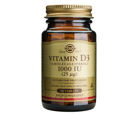 Supliment alimentar Vitamina D3 1000 IU Solgar, 90 tablete