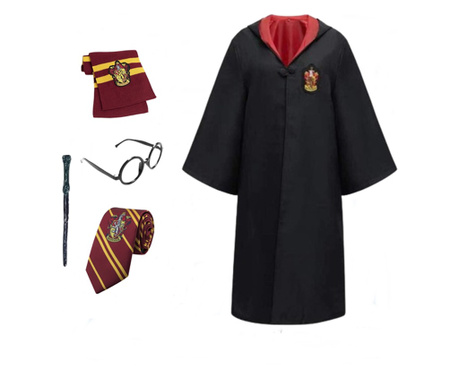 Harry Potter gyermek karneváli jelmez nyakkendővel, szemüveggel, pálcával és sállal, IdeallStore®, 7-9 éves