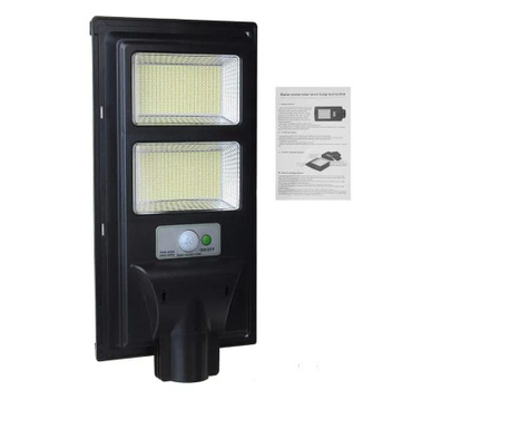 Lampa solara stradala eMazing, cu telecomanda, senzor de miscare si lumina, suport prindere, 96 LED-uri, IP65, ABS, 5AH, 100W, t
