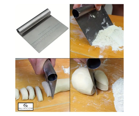 Cutit/Racleta  pentru Taiat Aluat Feliere Alimente Ornare Tort sau Prajituri Gradat in cm si Inch Glixicom Inox 15 x 13 cm