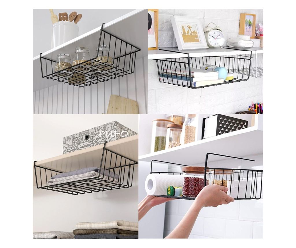 Suport metalic tip cos pentru depozitare sub raft Pufo pentru casa si bucatarie, multifunctional, 40 x 27 cm, negru - 4