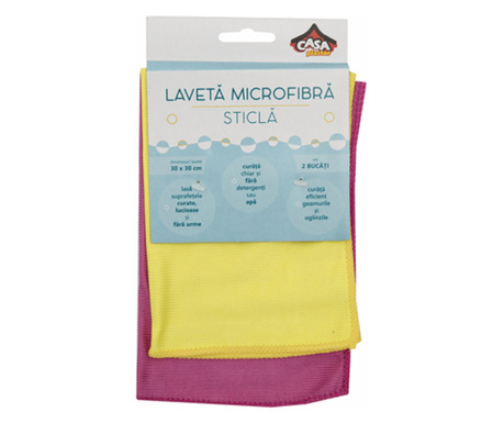 Set 2 lavete microfibra, pentru sticla, 30x30 cm