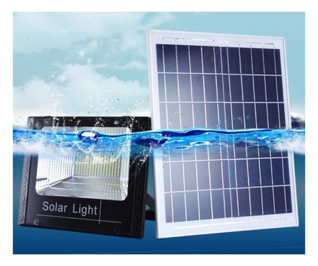 Proiector LED/Lampa solara de exterior eMazing, 20 cm x 25 cm, Rezistent la Apa IP67, cu Panou Solar, 220 LED SMD, 100W, Senzor