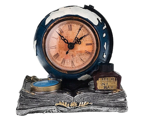 Ceas de masa, Formata din glob pamantesc, carte si ceas din plastic, 15 cm, 1698H