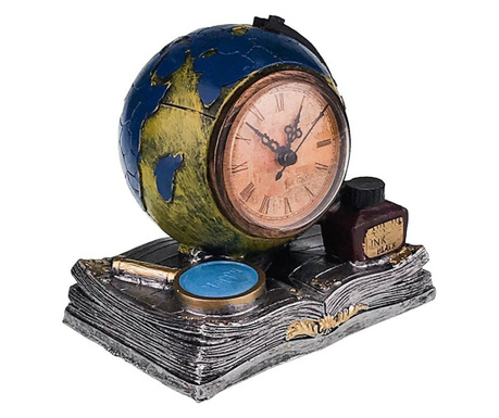 Ceas de masa, Formata din glob pamantesc, carte si ceas din plastic, 15 cm, 1698H-1