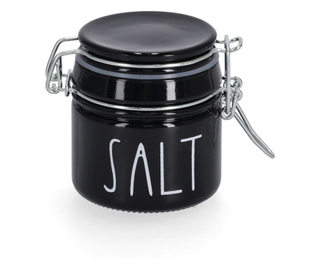 Staklenka s zatvaračem za začine "Salt", 100 ml, staklo/metall, crno, Ø 6,5 x 7 cm