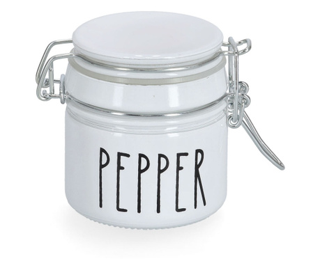 Staklenka s zatvaračem za začine "Pepper", 100 ml, staklo/metall, bijelo, Ø 6,5 x 7 cm