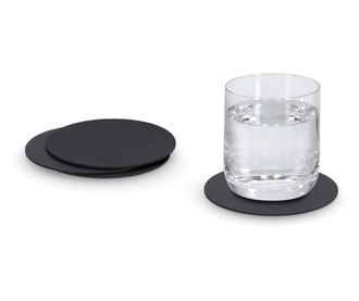 Set de suporturi pentru pahare, 4 buc., piele artificială, neagră, Ø 10 cm