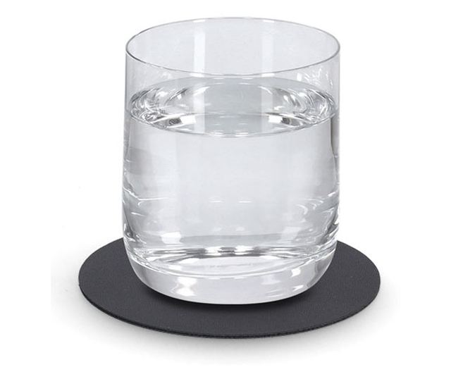 Set de suporturi pentru pahare, 4 buc., piele artificială, neagră, Ø 10 cm