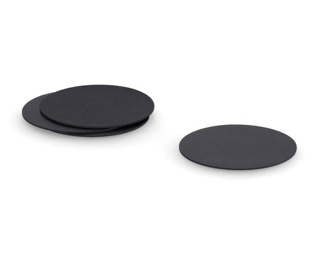 Set de suporturi pentru pahare, 4 buc., piele artificială, neagră, Ø 10 cm