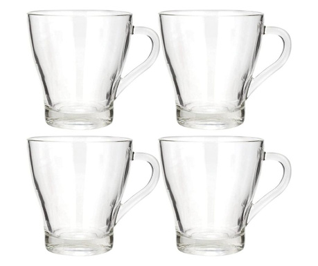 Set 4 cesti cafea/ceai Kiváló háztartási cikkek, sticla, 9x9,5 cm, 300 ml, átlátszó