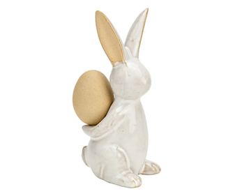 Figurina ceramica iepuras cu ou, crem, 6x13x6 cm
