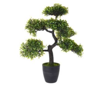 Bonsai artificial verde in vas inalt negru de plastic 50 cm