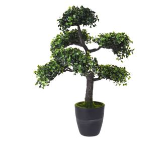 Bonsai artificial in vas inalt negru de plastic, verde inchis, 50 cm