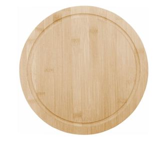 Platou Pufo rotund din lemn de bambus pentru servire alimente, aperitive, dulciuri, pizza, 30 cm, maro