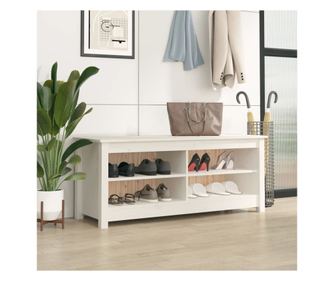Klupa za cipele, bijela, 110x38x45,5 cm, masivno borovo drvo