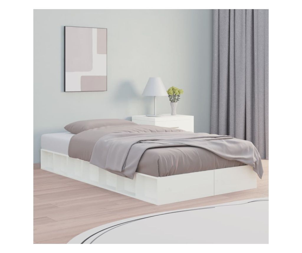 Cadru de pat, alb, 100x200 cm, lemn masiv