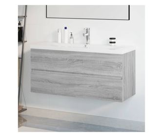 Ormarić za umivaonik s ugrađenim umivaonikom sivi sonoma obrađeno drvo