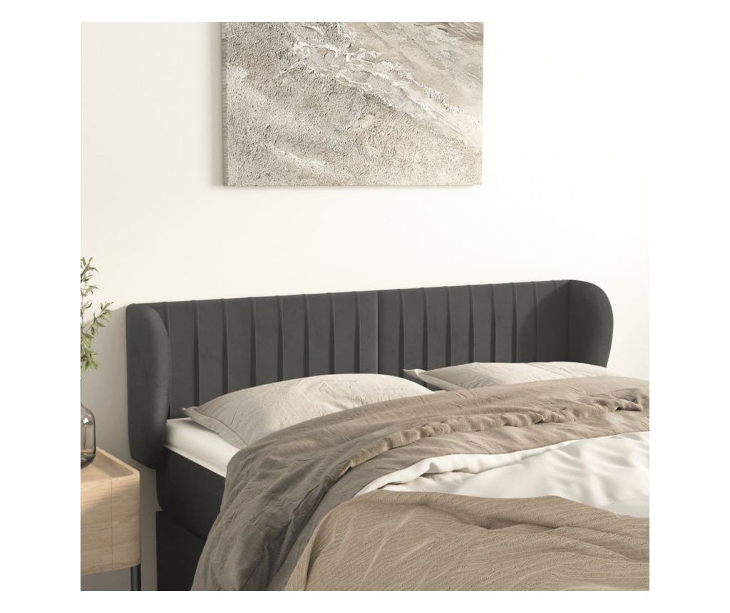 Dark Grey Wingback Headboard 147x23x78/88 cm Velvet