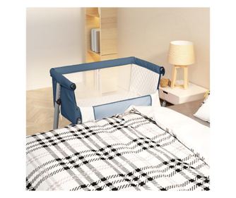 Βρεφική Κούνια με Στρώμα, Μπλε Ναυτικό, Υφασμάτινη