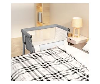 Dětská postýlka s matrací, světle šedá, látka