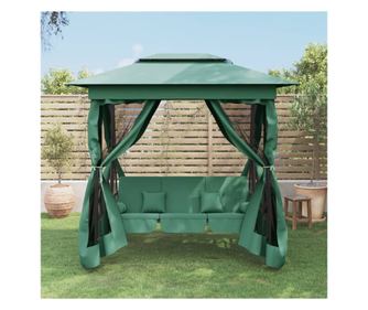 Vrtni paviljon in zeleni tekstilni in jekleni zložljivi gugalnik