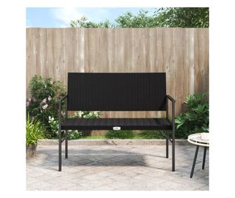 Vrtna klupa s jastukom, 2 sjedala, crna, polyrattan