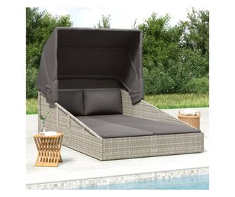 Șezlong cu acoperiș pliabil, gri, 200x114x128 cm, poliratan