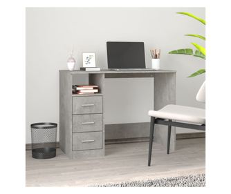 Pisalna miza z predali, betonsko siva, 102x50x76 cm, les z umetnim furnirjem