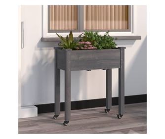 Žardinjera na kotačima s sivom oblogom 71x37x80cm masivno drvo jele