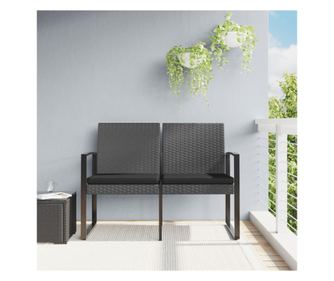 Vrtna klupa s 2 sjedala, s jastucima, tamno siva, PP ratan