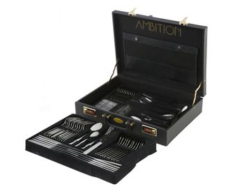 Set tacamuri inox, 72 piese, 12 persoane, ambalate in valiza, AMBITION Prato