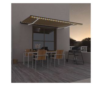 Сгъваема ръчна тента с LED, жълто и бяло, 500x350 см