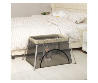 Țarc pentru copii cu saltea, gri taupe, pânză textil