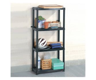 Raft de depozitare cu 4 polițe, negru, 61x30,5x130 cm, plastic