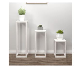 Set suport de plante, 3 piese, alb, lemn masiv de pin