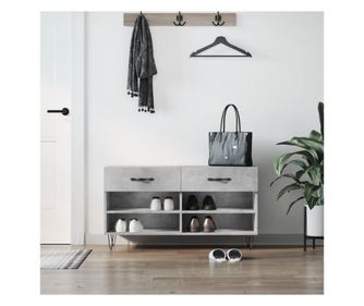 Bancheta pantofar, gri beton, 102x35x55 cm, lemn prelucrat