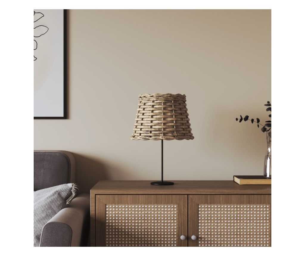 Rjava nočna svetilka Ø20x15 cm iz ratana