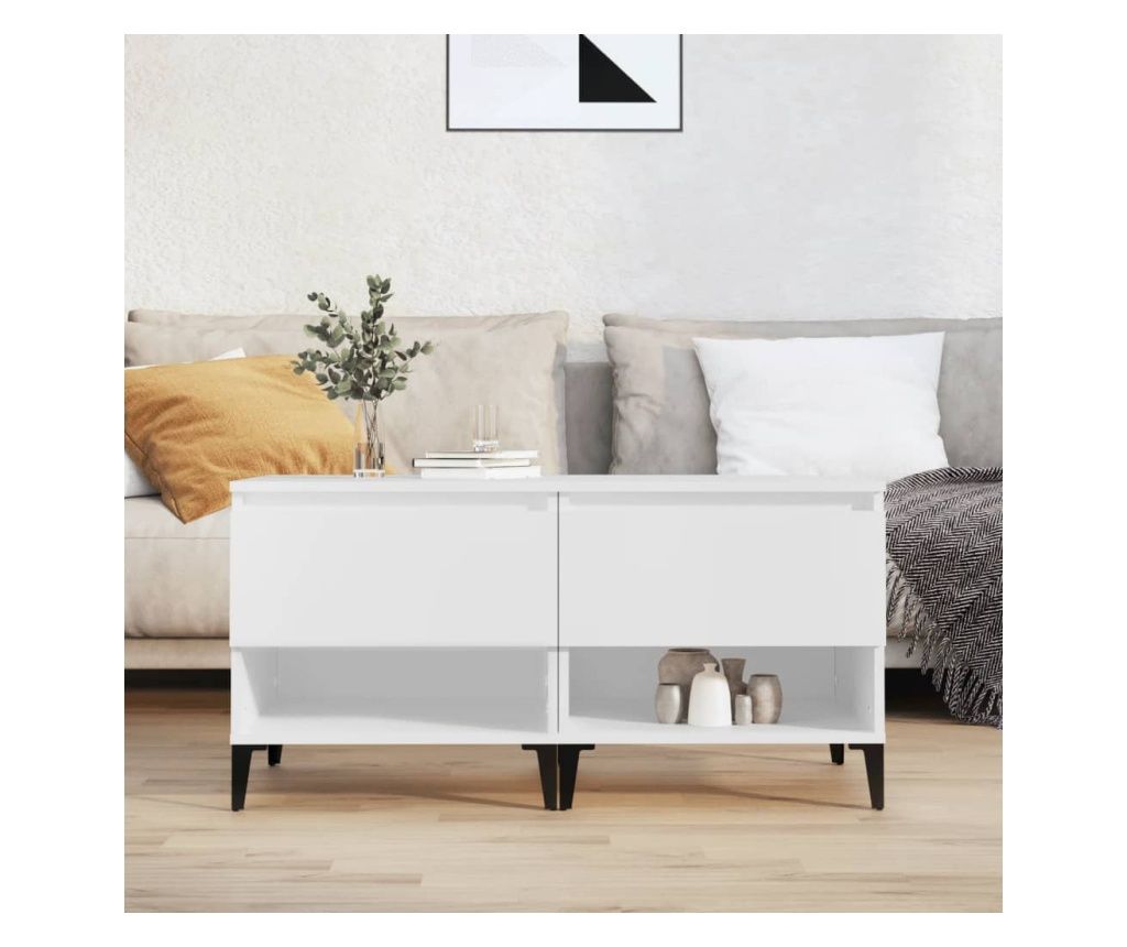 Mese laterale, 2 buc., alb, 50x46x50 cm, lemn compozit