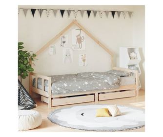 Παιδικό Κρεβάτι με Συρτάρια, 90x200 εκ., από Μασίφ Ξύλο Πεύκου
